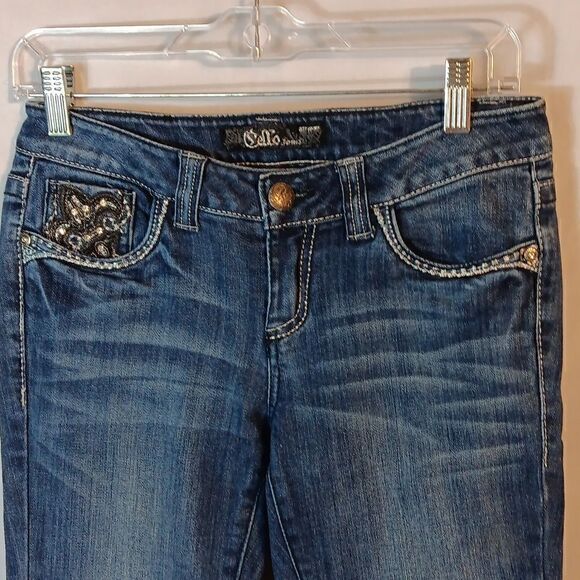 Cello Embellished Flap Pockets Stretch Denim Low Rise Jeans - Picture 4 of 8